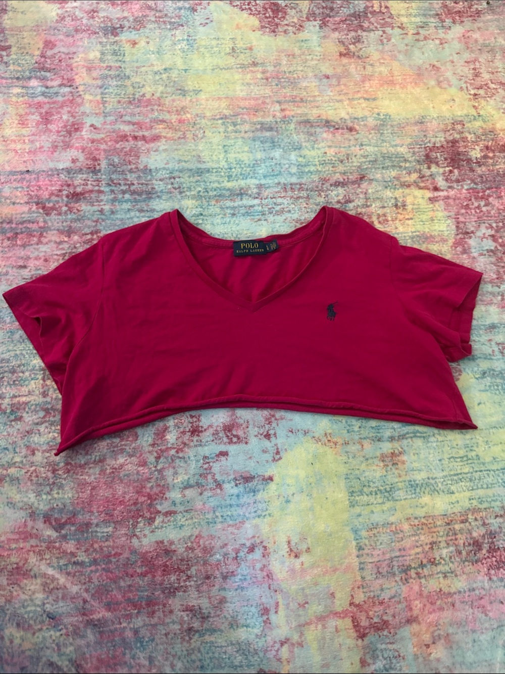 Ralph Lauren V-Neck Crop Top in Deep Raspberry